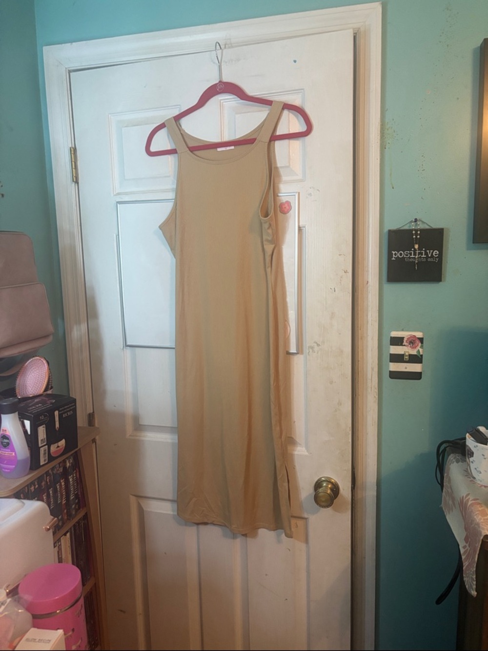 Pink Lily Sleeveless Midi Tank Dress in Beige Size XL